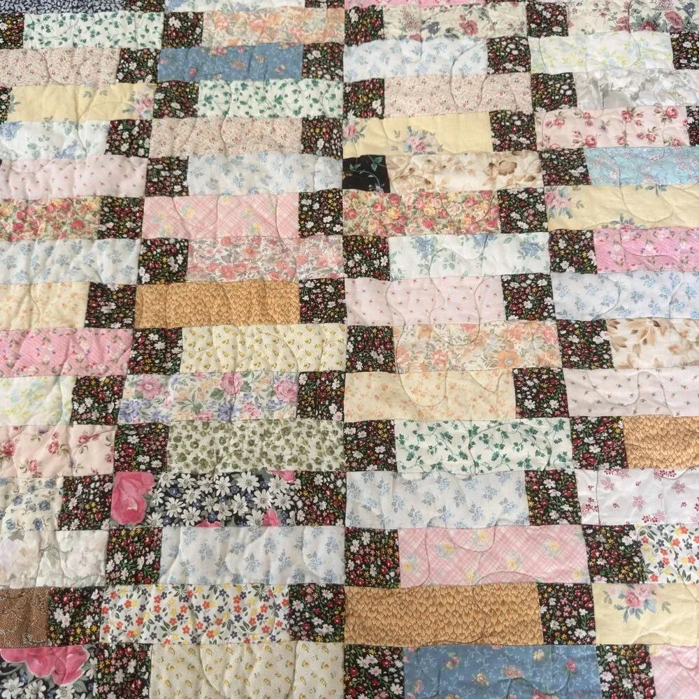 Handmade Floral Patchwork Baby Quilt 44x36 Cottagecore Lap Throw Reversible